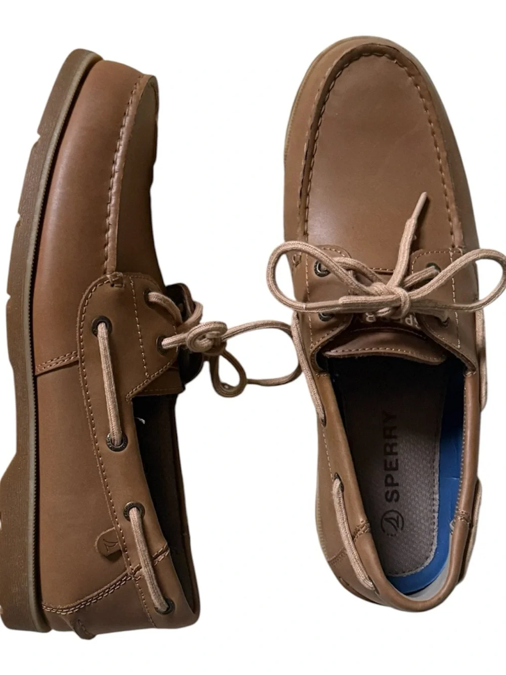NEW $110 Sperry Men’s 8.5 Brown Leather Boat Shoes Slip On Loafers comfy sneaker